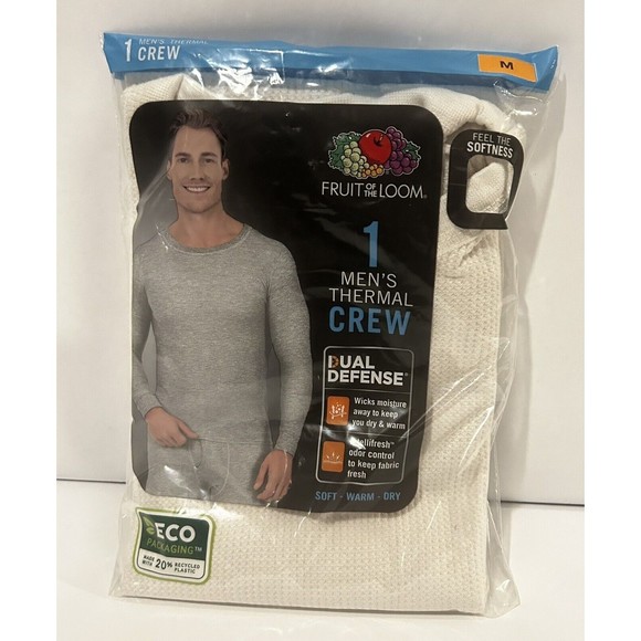 Mens Thermal Crew Long Sleeve Shirt Size Medium Fruit Of The Loom New - Picture 1 of 2